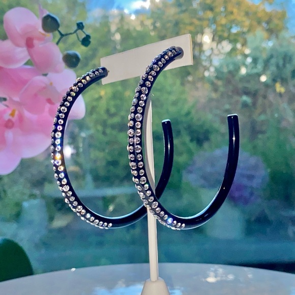 Large Acrylic Hoop Earrings, Oversized 80mm Swarovski Crystal Embellished Hoops - Picture 1 of 15